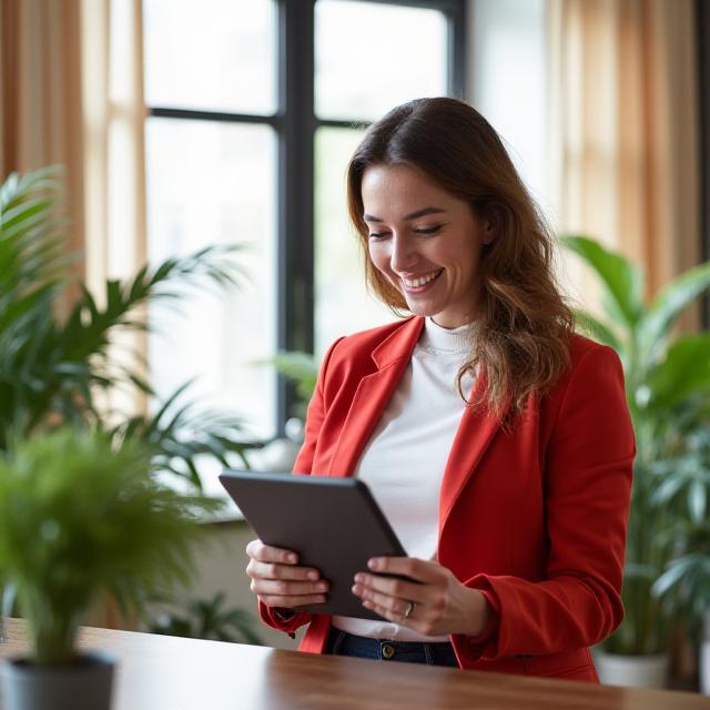 A friendly professional consultant smiling in a bright office