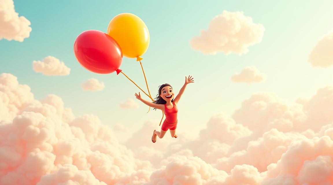 A friendly digital illustration of a relaxed taxpayer floating with balloons above simplified tax forms